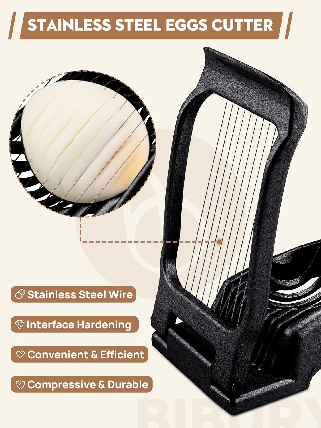Egg Slicer for Hard Boiled Eggs, Egg Cutter with 3 Slicing Styles | Stainless Steel Wire, Heavy Duty For Eggs, Strawberries, Mushrooms, Soft Food & Fruit, Easy to Clean, Dishwasher Safe