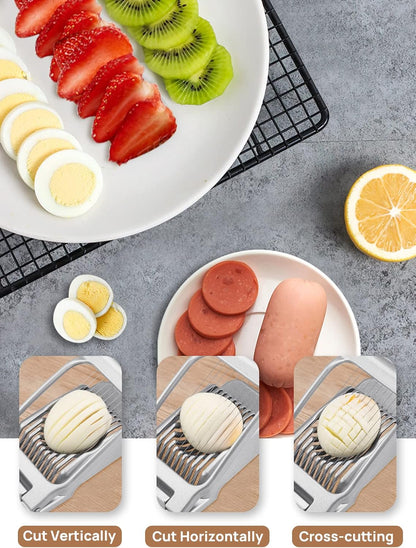 Egg Slicer for Hard Boiled Eggs, Egg Cutter with 3 Slicing Styles | Stainless Steel Wire, Heavy Duty For Eggs, Strawberries, Mushrooms, Soft Food & Fruit, Easy to Clean, Dishwasher Safe