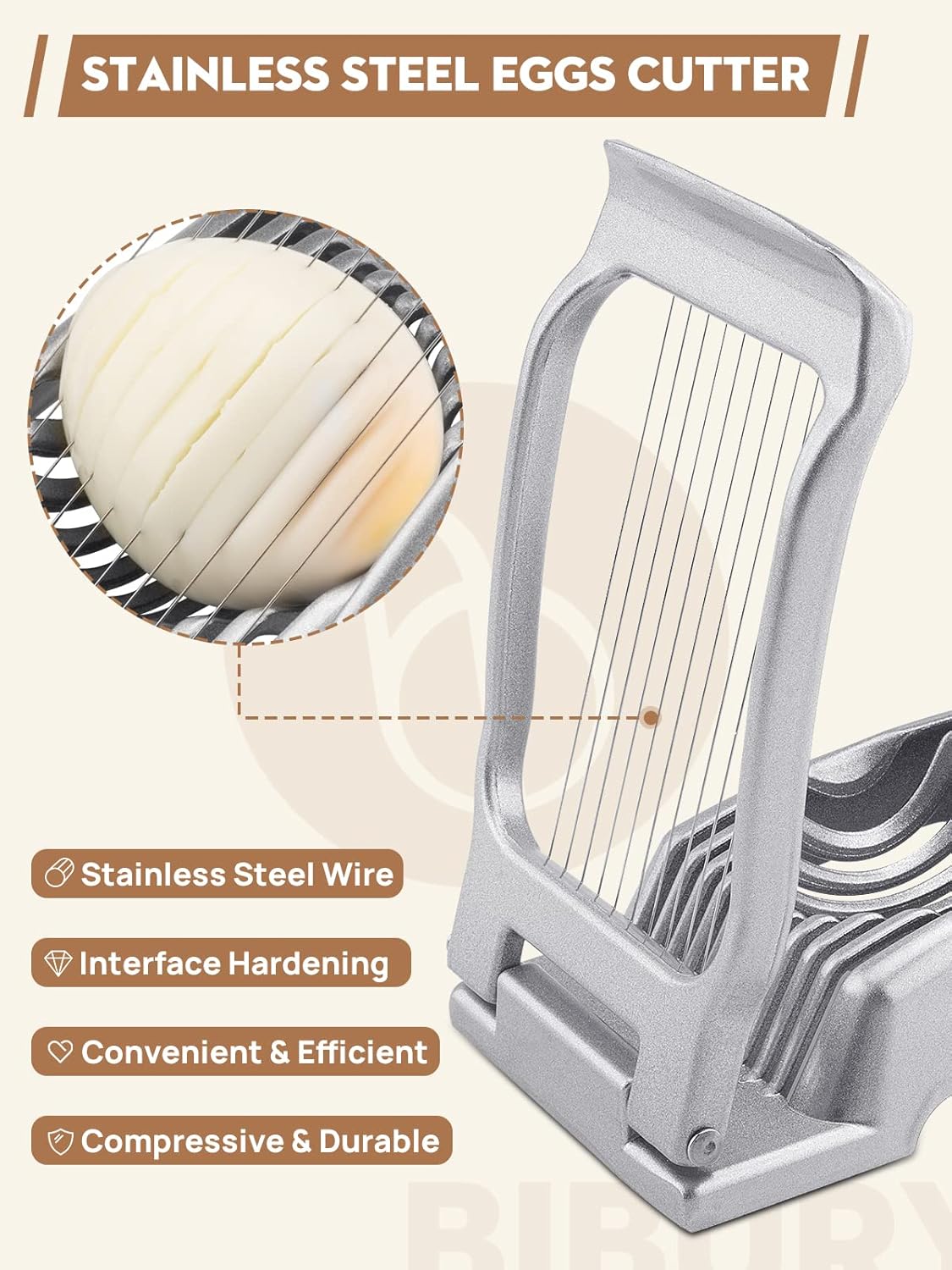 Egg Slicer for Hard Boiled Eggs, Egg Cutter with 3 Slicing Styles | Stainless Steel Wire, Heavy Duty For Eggs, Strawberries, Mushrooms, Soft Food & Fruit, Easy to Clean, Dishwasher Safe