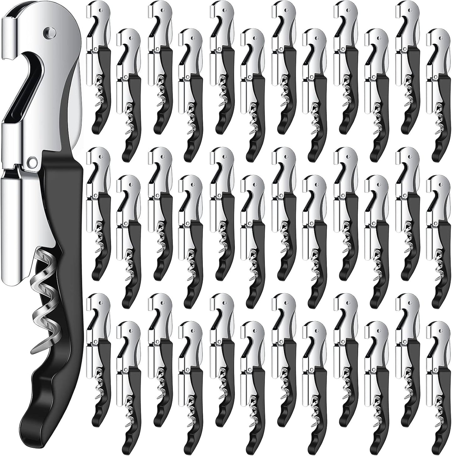 Waiter Corkscrew Wine Openers Heavy Duty Hinges Wine Key Bottle Opener All in One Double Hinged Waiter's Corkscrew with Foil Cutter Wine Tools for Bartenders Servers Sommelier (Black, 100 Pack)
