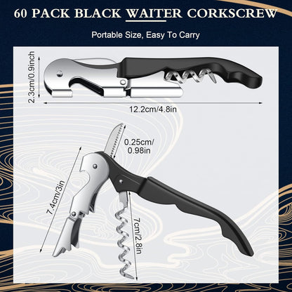 Waiter Corkscrew Wine Openers Heavy Duty Hinges Wine Key Bottle Opener All in One Double Hinged Waiter's Corkscrew with Foil Cutter Wine Tools for Bartenders Servers Sommelier (Black, 100 Pack)