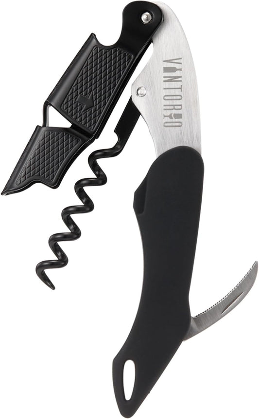 Professional Waiters Corkscrew - Wine Key with Ergonomic Rubber Grip, Beer Bottle Opener and Foil Cutter (1 Pack)