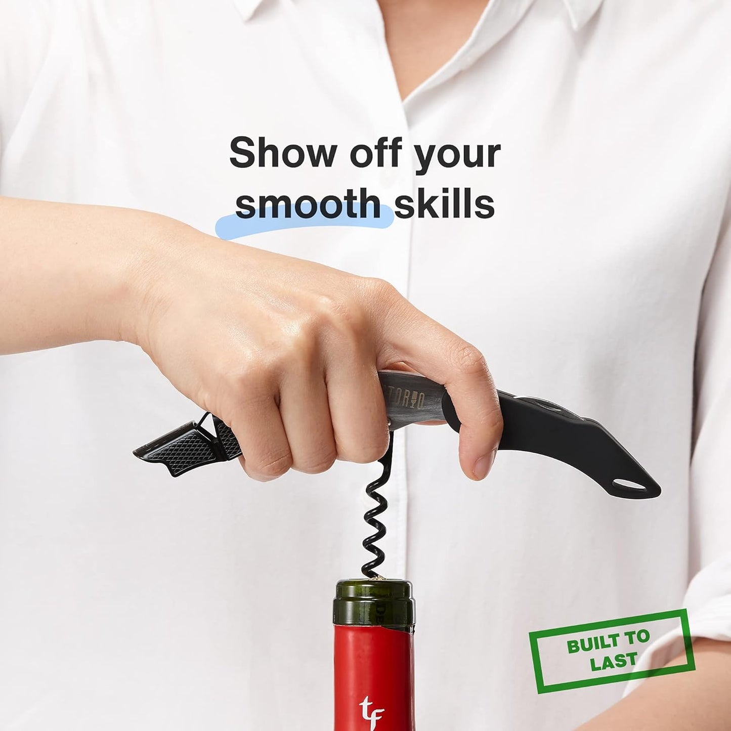 Professional Waiters Corkscrew - Wine Key with Ergonomic Rubber Grip, Beer Bottle Opener and Foil Cutter (1 Pack)
