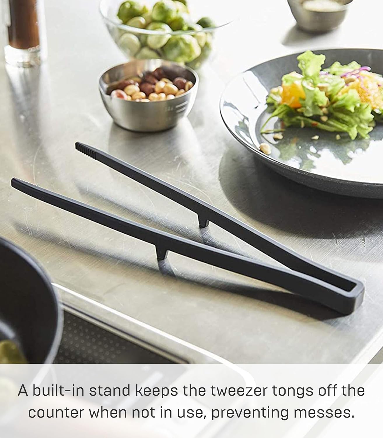 Home Silicone Kitchen Tongs, Silicone, No Assembly Req., Black | Silicone kitchen utensils designed to stay off countertops. Floating design keeps surfaces clean. Durable, easy to clean.