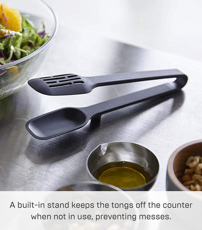 Home Silicone Kitchen Tongs, Silicone, No Assembly Req., Black | Silicone kitchen utensils designed to stay off countertops. Floating design keeps surfaces clean. Durable, easy to clean.