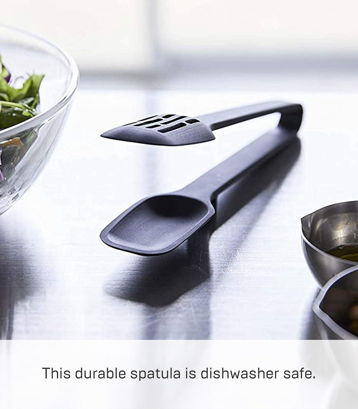 Home Silicone Kitchen Tongs, Silicone, No Assembly Req., Black | Silicone kitchen utensils designed to stay off countertops. Floating design keeps surfaces clean. Durable, easy to clean.