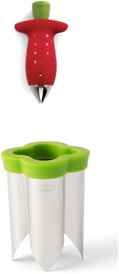 Original Stem Gem Strawberry Huller, Red/Green - and QuickCore Pepper Corer