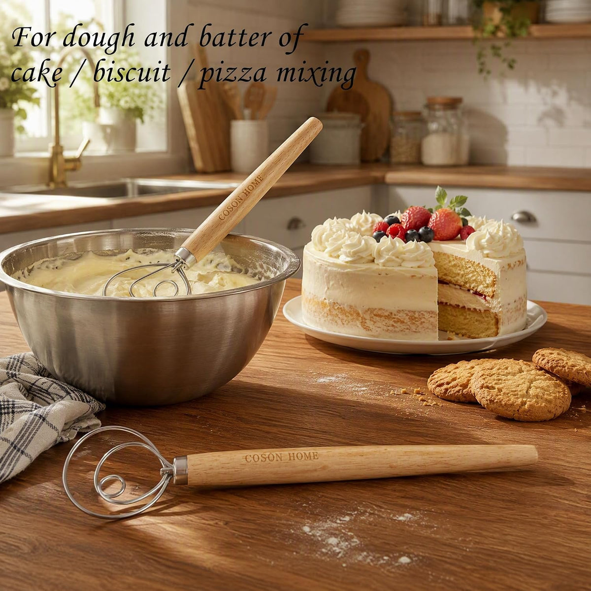 2 Pack Danish Dough Whisk Hook Sourdough Bread Baking Supplies Starter Kit