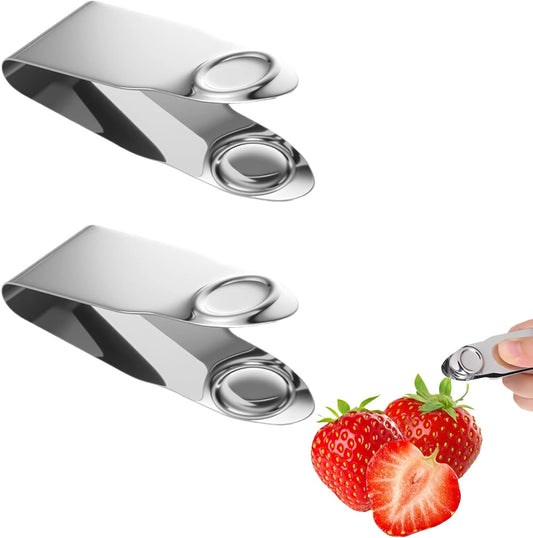 2Pcs Stainless Steel Strawberry Huller Fruit Stem Remover Picker Leaf Peeler Tweezers Kitchen Gadgets for Strawberry Cherry Tomato Fruit Tools