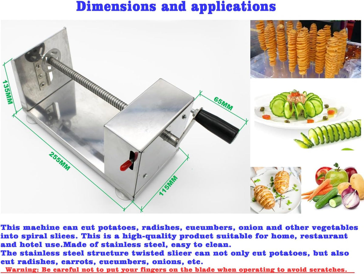 Potato Machine,Suction Cup Type Potato Spiral Slicer,Twisted Potato Slicer Spiral,Manual Tornado Spiral Stainless Steel French Fries Cucumbers Carrots Diy Bbq Cutter,Comes With 50 Bbq Bamboo Skewers.