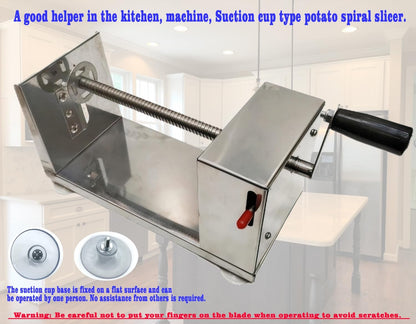 Potato Machine,Suction Cup Type Potato Spiral Slicer,Twisted Potato Slicer Spiral,Manual Tornado Spiral Stainless Steel French Fries Cucumbers Carrots Diy Bbq Cutter,Comes With 50 Bbq Bamboo Skewers.