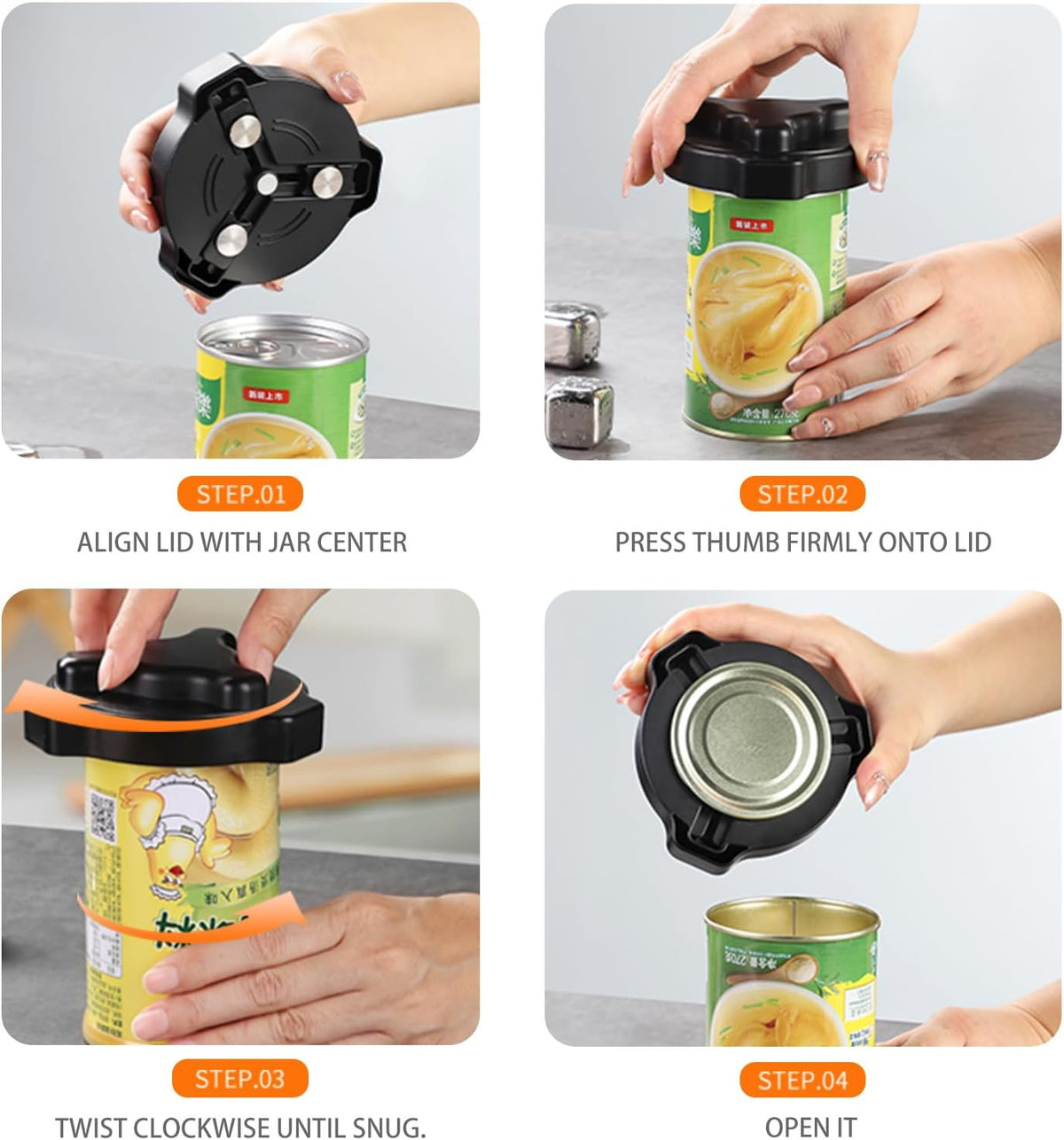 Premium Can Opener with Smooth Edge Blade, Magnetic, Silicone Grip, 4.6 inch, Military-Grade Stainless Steel