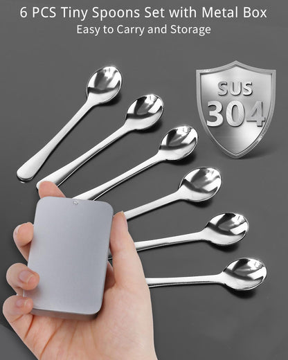 6PCS Tiny Spoons - Mini Stainless Steel Spoons 2.9 inch for Salt Jars Spice Jars, SUS 304 Food Grade Seasoning Spoon for Powder Spices, Pepper, Sugar, Coffee