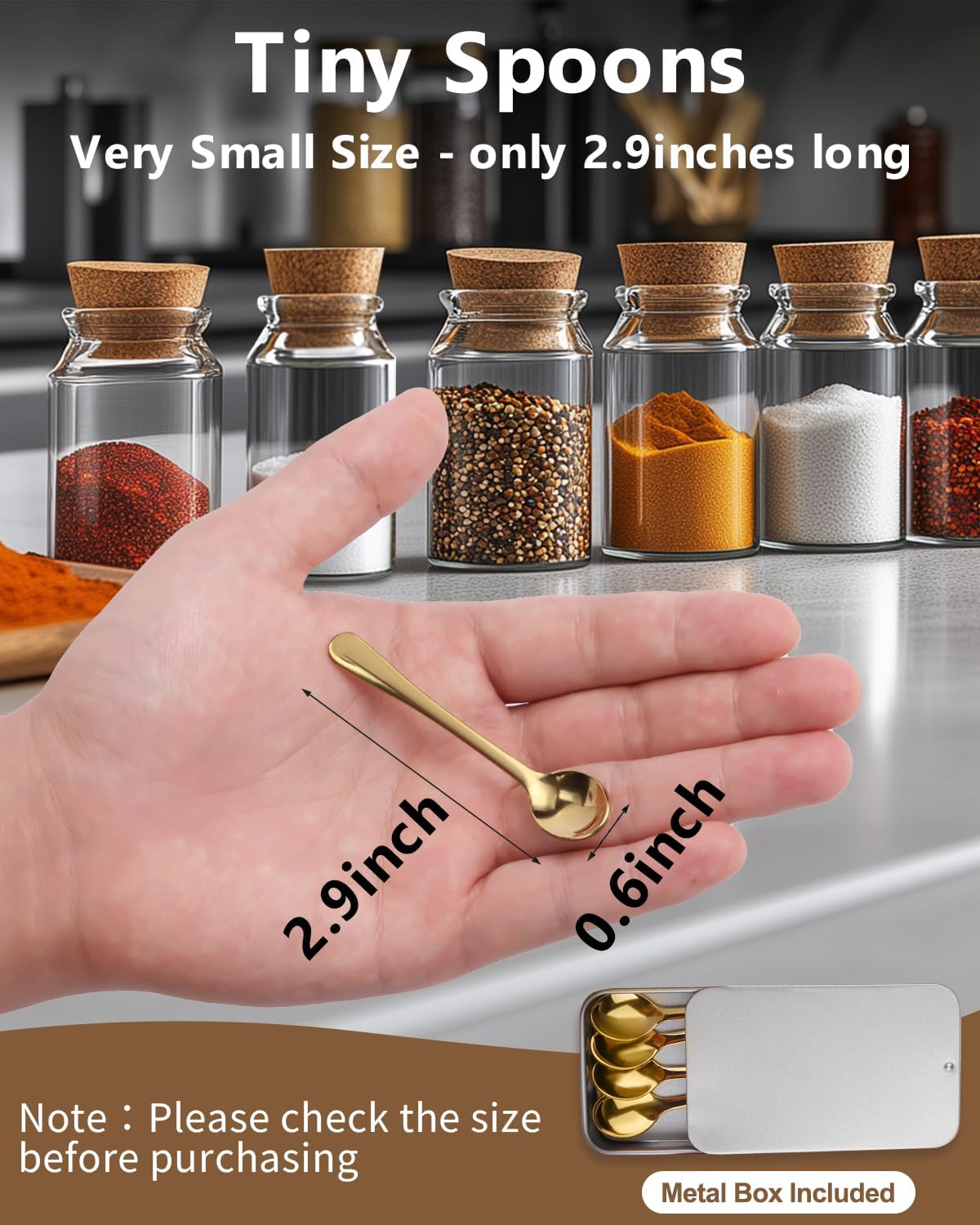 6PCS Tiny Spoons - Mini Stainless Steel Spoons 2.9 inch for Salt Jars Spice Jars, SUS 304 Food Grade Seasoning Spoon for Powder Spices, Pepper, Sugar, Coffee