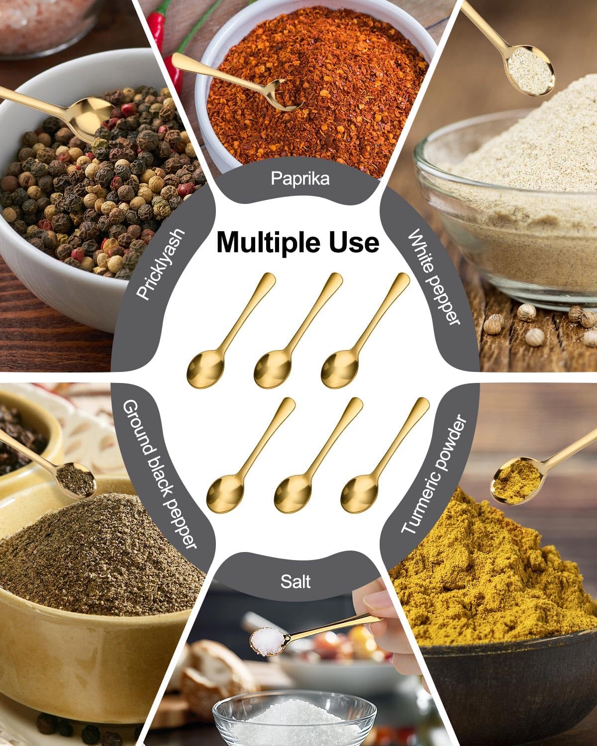 6PCS Tiny Spoons - Mini Stainless Steel Spoons 2.9 inch for Salt Jars Spice Jars, SUS 304 Food Grade Seasoning Spoon for Powder Spices, Pepper, Sugar, Coffee