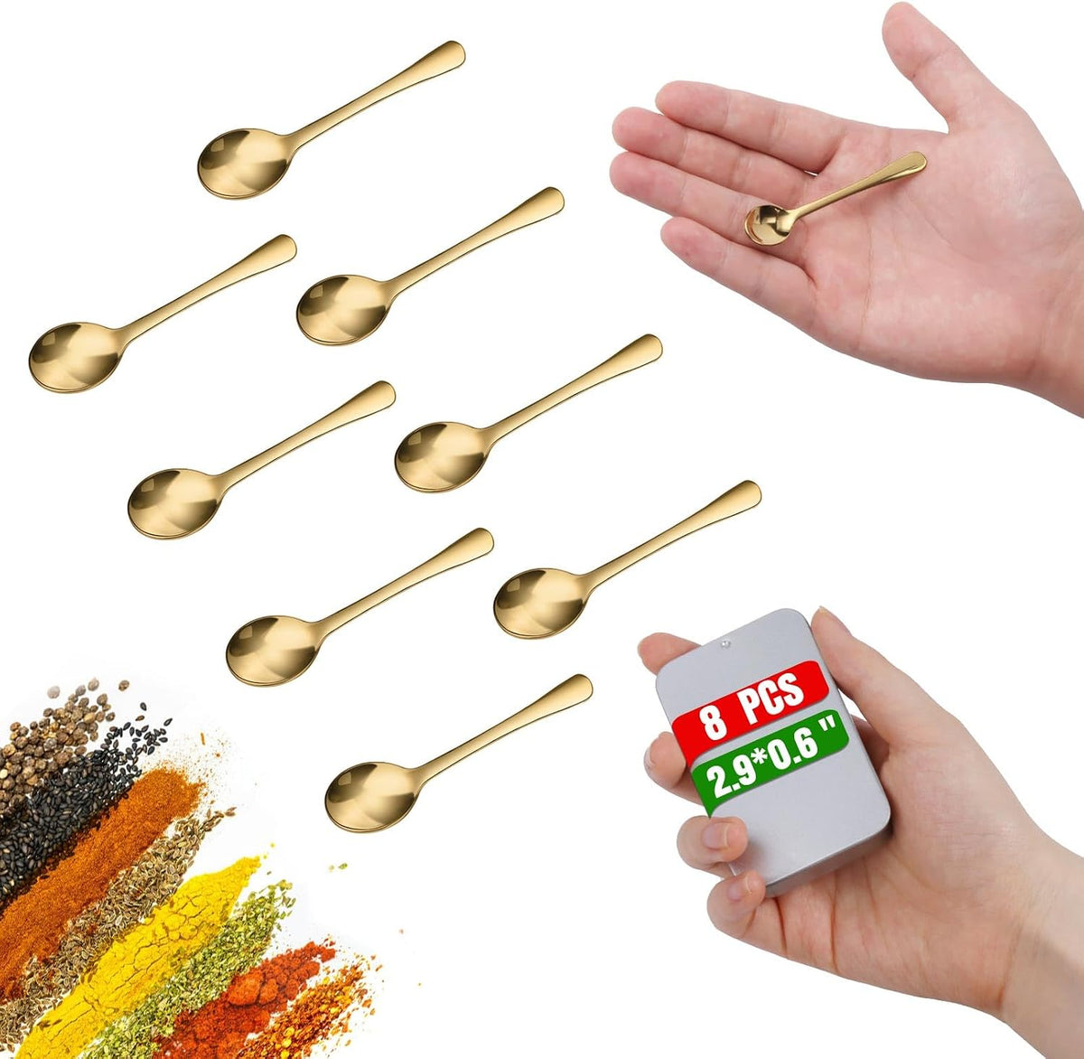 6PCS Tiny Spoons - Mini Stainless Steel Spoons 2.9 inch for Salt Jars Spice Jars, SUS 304 Food Grade Seasoning Spoon for Powder Spices, Pepper, Sugar, Coffee