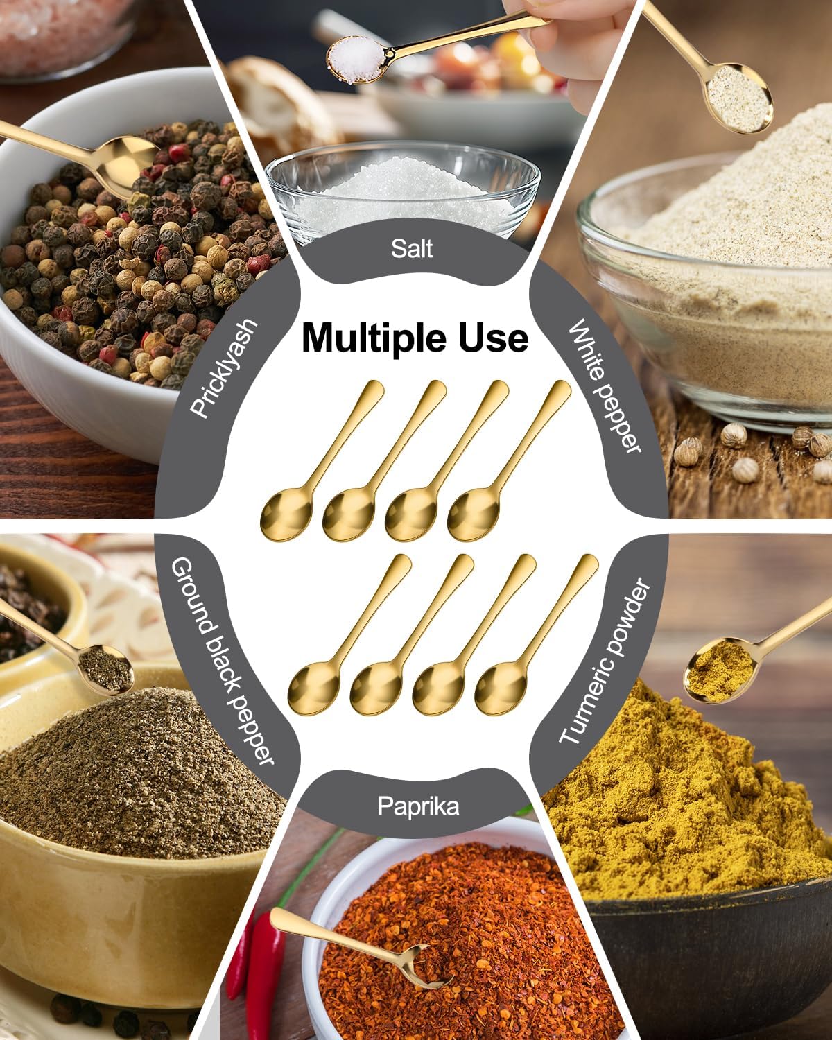6PCS Tiny Spoons - Mini Stainless Steel Spoons 2.9 inch for Salt Jars Spice Jars, SUS 304 Food Grade Seasoning Spoon for Powder Spices, Pepper, Sugar, Coffee