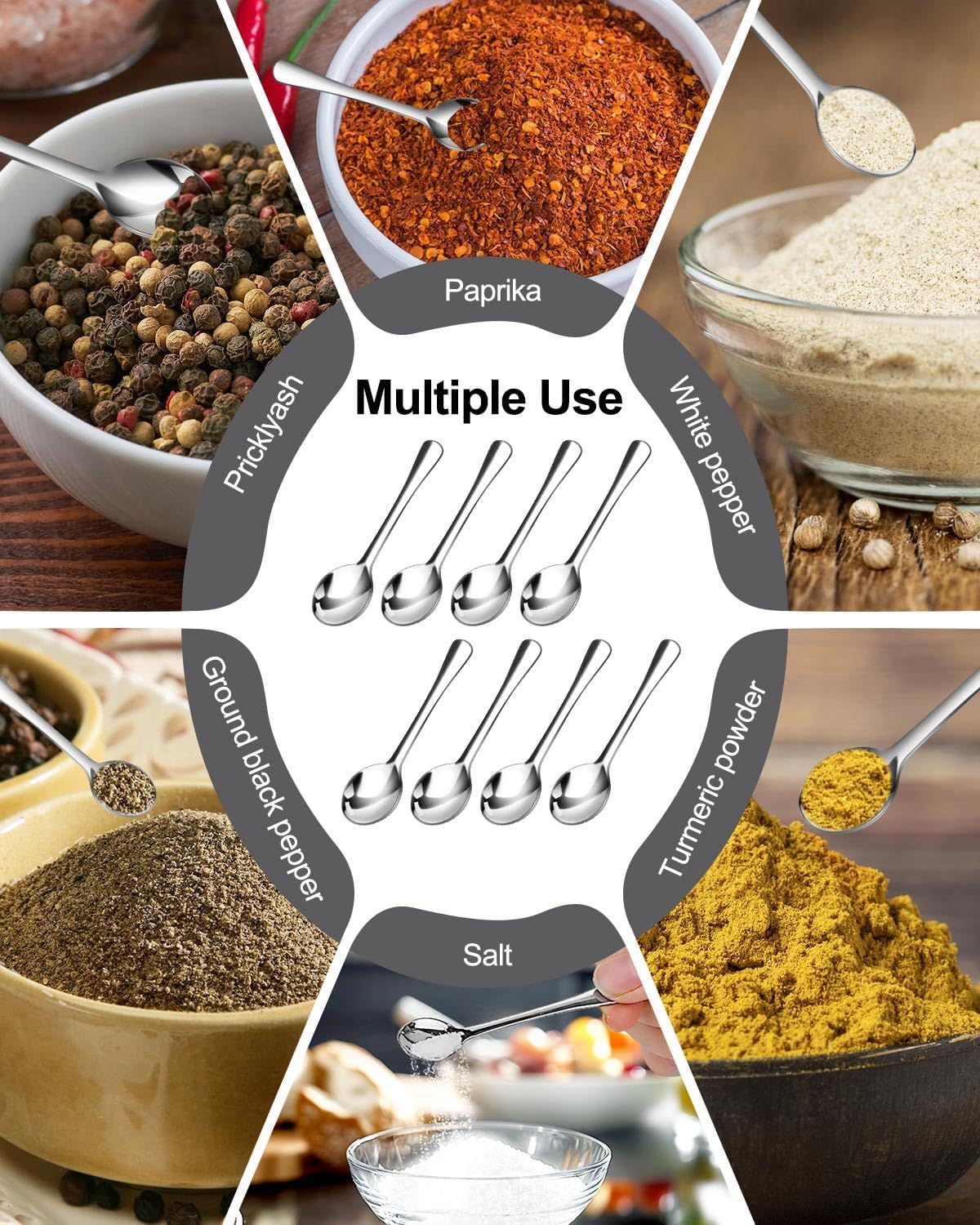 6PCS Tiny Spoons - Mini Stainless Steel Spoons 2.9 inch for Salt Jars Spice Jars, SUS 304 Food Grade Seasoning Spoon for Powder Spices, Pepper, Sugar, Coffee