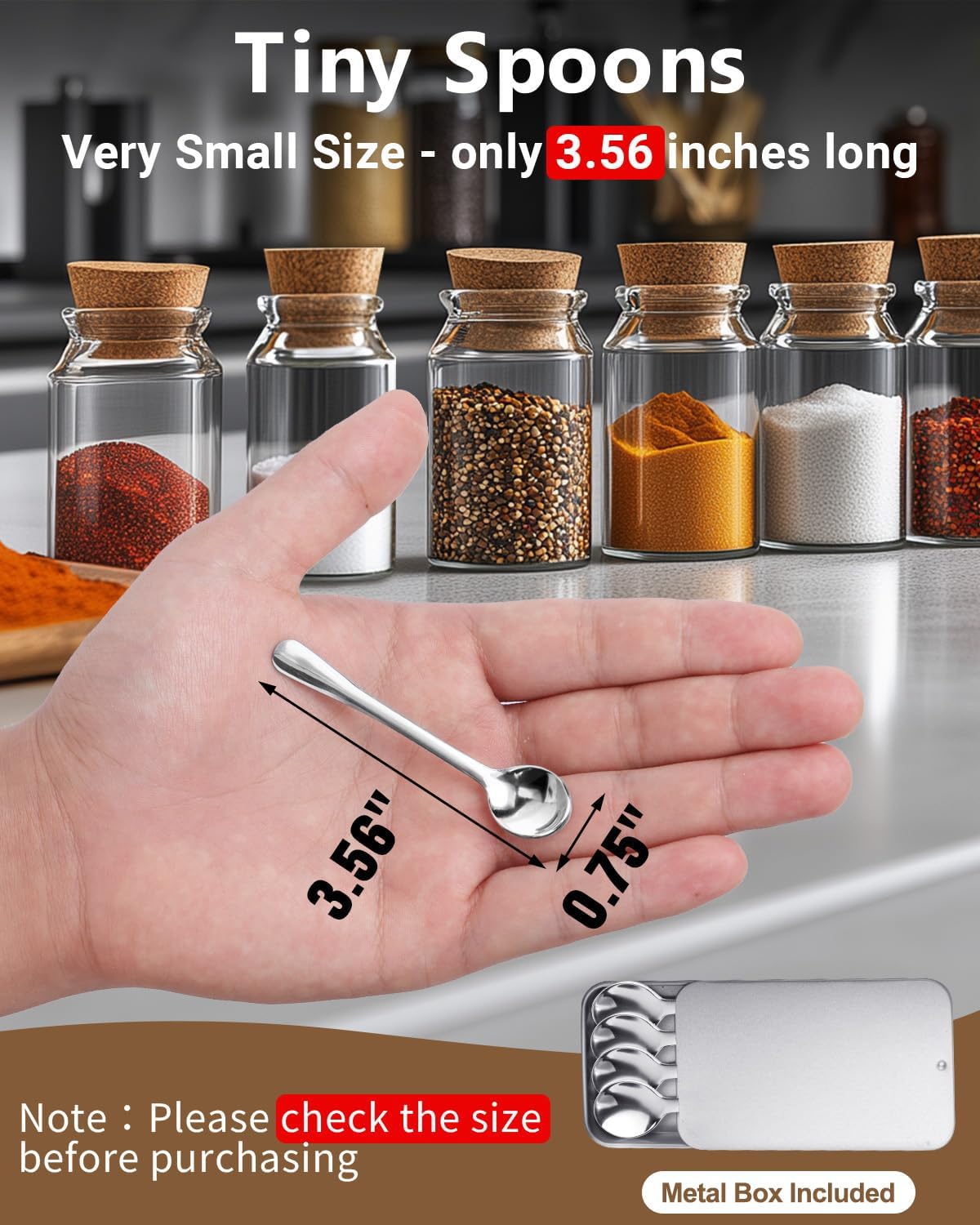 6PCS Tiny Spoons - Mini Stainless Steel Spoons 2.9 inch for Salt Jars Spice Jars, SUS 304 Food Grade Seasoning Spoon for Powder Spices, Pepper, Sugar, Coffee