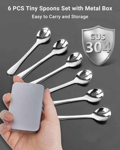 6PCS Tiny Spoons - Mini Stainless Steel Spoons 2.9 inch for Salt Jars Spice Jars, SUS 304 Food Grade Seasoning Spoon for Powder Spices, Pepper, Sugar, Coffee