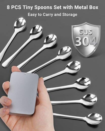 6PCS Tiny Spoons - Mini Stainless Steel Spoons 2.9 inch for Salt Jars Spice Jars, SUS 304 Food Grade Seasoning Spoon for Powder Spices, Pepper, Sugar, Coffee