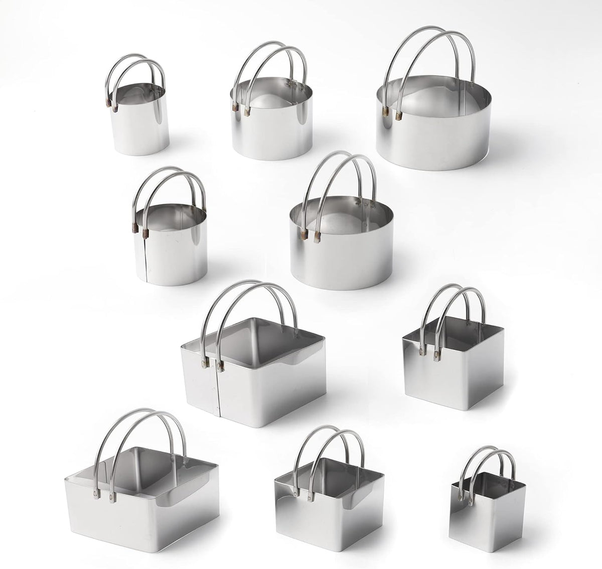 Cookie Cutters Set of 10, 5 sizes round and 5 sizes square Stainless steel Biscuit cutters with handles