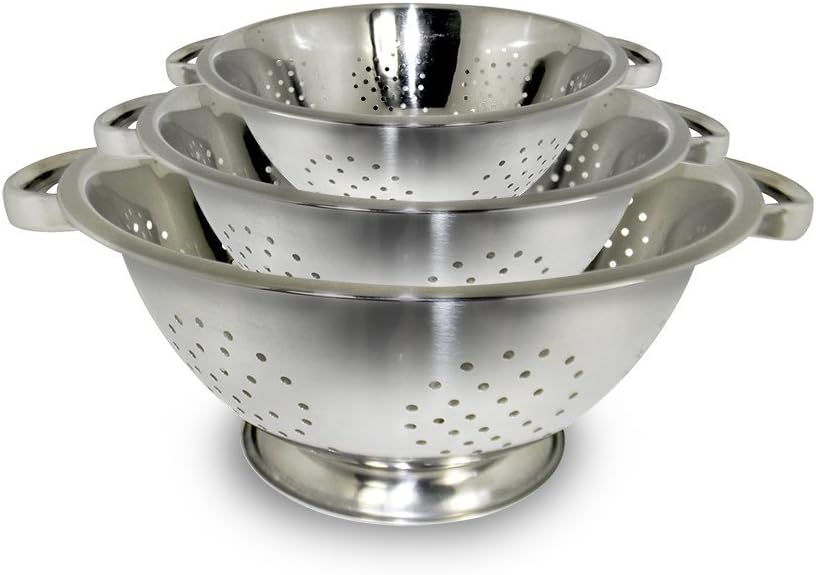 Colander Set Stainless Steel | Nesting Design | Mirror Polished | Oversized Handles | 1-4 Quart, Set of 3