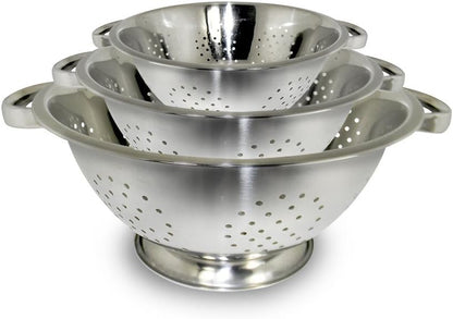 Colander Set Stainless Steel | Nesting Design | Mirror Polished | Oversized Handles | 1-4 Quart, Set of 3