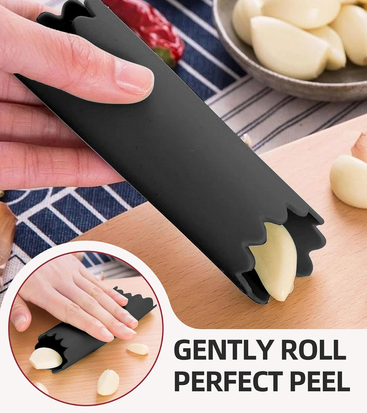 Stainless Steel Garlic Press Set Silicone Garlic Peeler & Brush, Heavy Duty Metal Garlic Mincer, Dishwasher Safe, Easy Clean (Regular Handle)