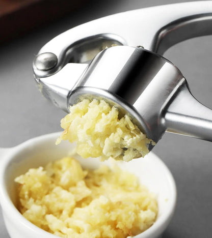 Stainless Steel Garlic Press Set Silicone Garlic Peeler & Brush, Heavy Duty Metal Garlic Mincer, Dishwasher Safe, Easy Clean (Regular Handle)