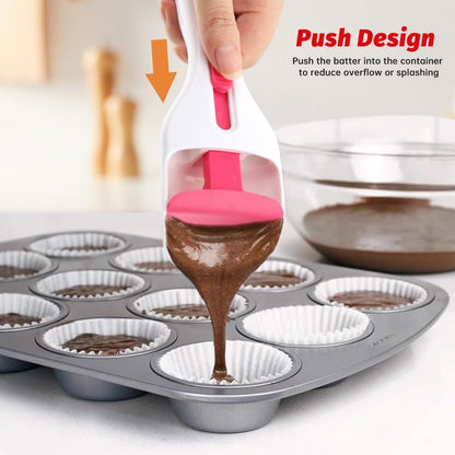 4 Cup Pancake Batter Dispenser with Cupcake Scoop Batters Dispenser,Pancake Waffl Mix Dispenser with Squeeze Handle & Measuring Marks,for Cupcake,Muffins, Crepes & Cupcakes(black)