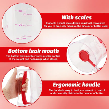 4 Cup Pancake Batter Dispenser with Cupcake Scoop Batters Dispenser,Pancake Waffl Mix Dispenser with Squeeze Handle & Measuring Marks,for Cupcake,Muffins, Crepes & Cupcakes(black)
