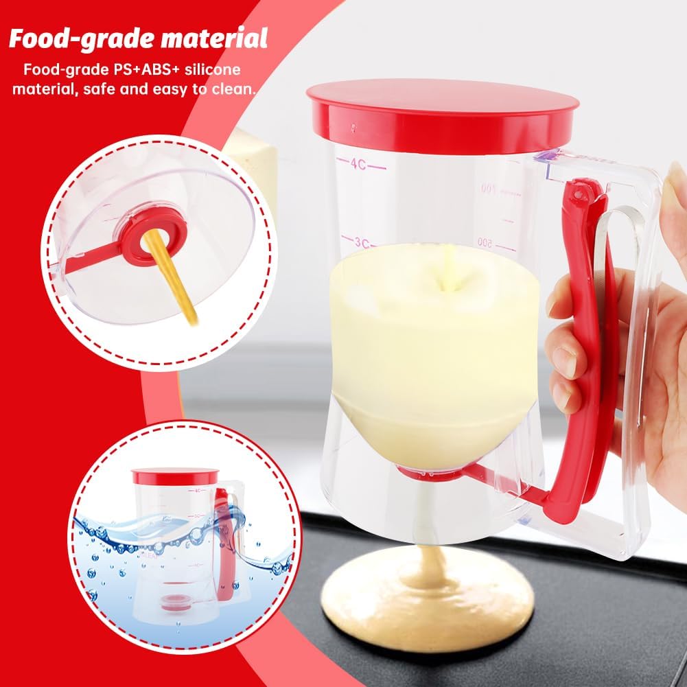 4 Cup Pancake Batter Dispenser with Cupcake Scoop Batters Dispenser,Pancake Waffl Mix Dispenser with Squeeze Handle & Measuring Marks,for Cupcake,Muffins, Crepes & Cupcakes(black)