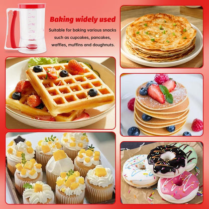 4 Cup Pancake Batter Dispenser with Cupcake Scoop Batters Dispenser,Pancake Waffl Mix Dispenser with Squeeze Handle & Measuring Marks,for Cupcake,Muffins, Crepes & Cupcakes(black)