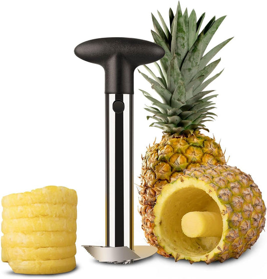 Pineapple Corer Slicer Peeler, Stainless Steel Eye Remover Decorer Wedger Cutter, Spiral Cutting Tools with Metal Blade, Non-Slip Grip for Fruit Rings, Home Kitchen Restaurant Chef Use