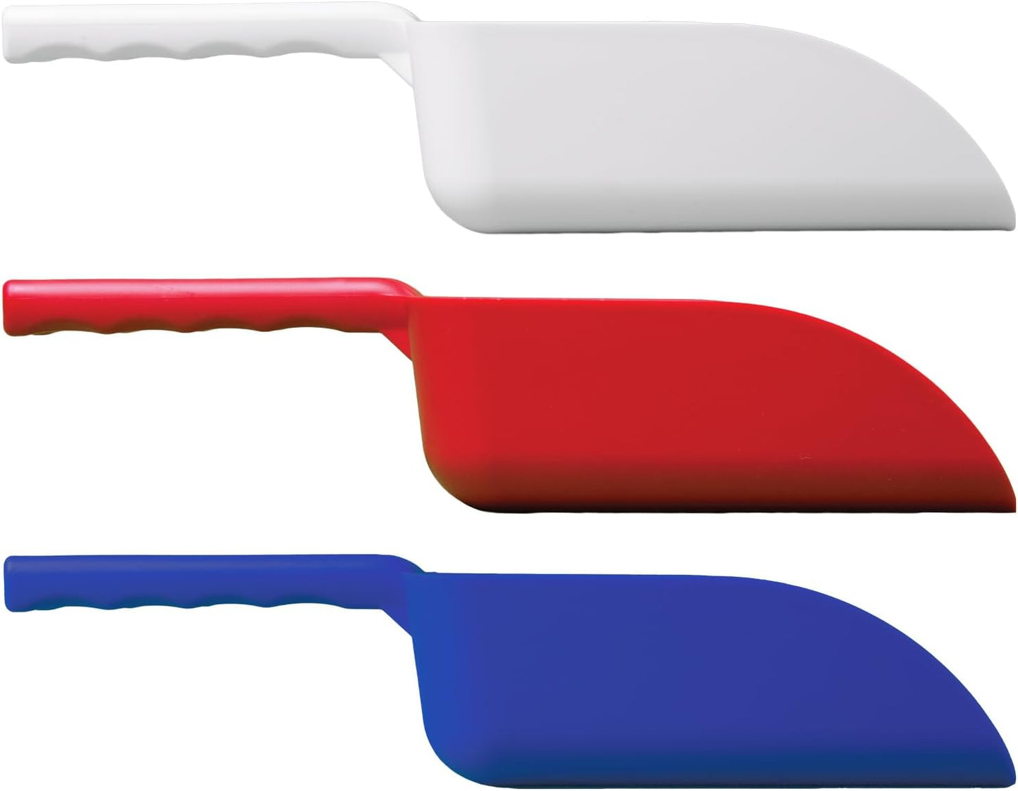 A Vikan Company 3 pk Color-Coded Plastic Hand Scoop - BPA-Free, Food-Safe Scooper, Commercial-Grade Utensils, Restaurant and Food Service Supplies, 16-Ounce Size, Red/White/Blue