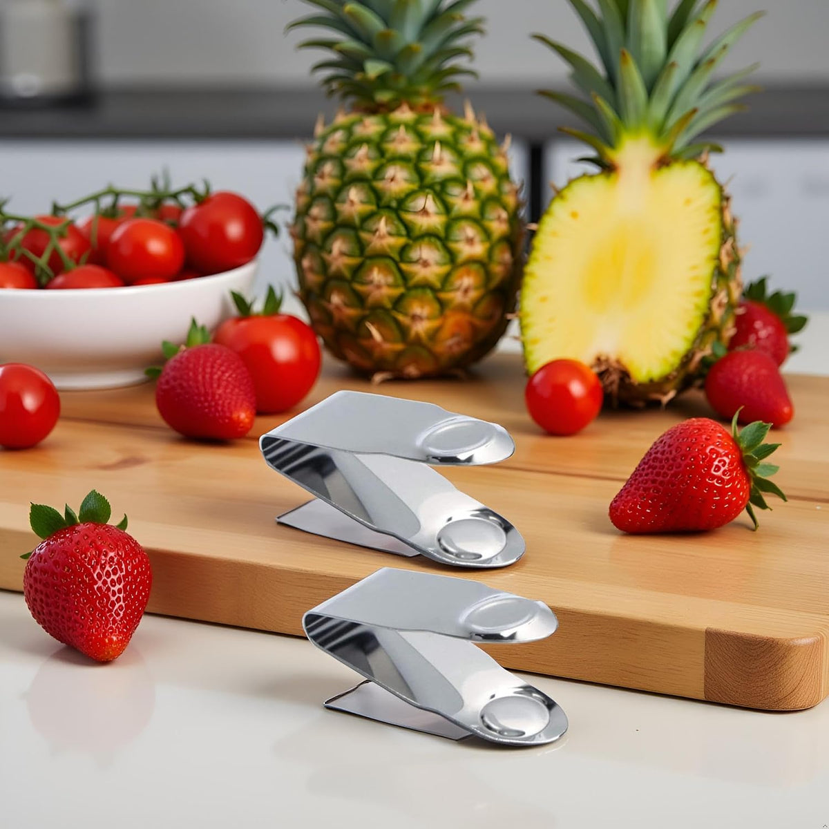 2 Pcs Silver Stainless Steel Strawberry and Pineapple Huller Fruit Stem Remover Home Kitchen Tools for Cherry Tomato,Suitable for Kitchens and Restaurants Corers and Pitters 2.8 * 1