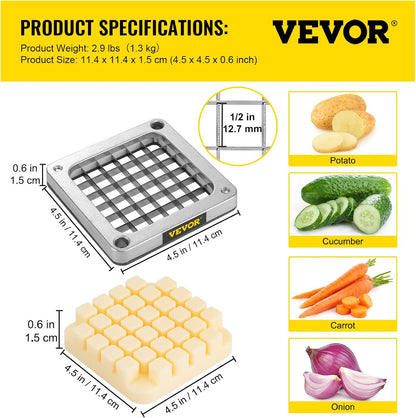 Commercial Vegetable Chopper w/ 4 Replacement Blades, Stainless Steel French Fry Cutter Potato Dicer & Fruit Slicer for Restaurants & Home Kitchen