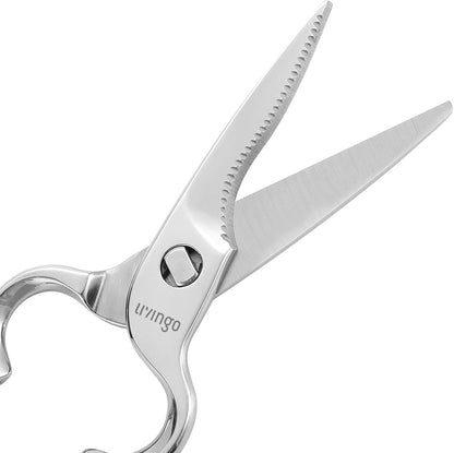 8.5" Kitchen Shears Heavy Duty Forged Stainless Steel Scissors | Ultra Sharp Food Scissors with Detachable Design, Bottle Opener and Nut Cracker for Cooking, Cutting Meat and Vegetables