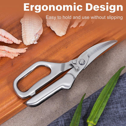 8.5" Kitchen Shears Heavy Duty Forged Stainless Steel Scissors | Ultra Sharp Food Scissors with Detachable Design, Bottle Opener and Nut Cracker for Cooking, Cutting Meat and Vegetables
