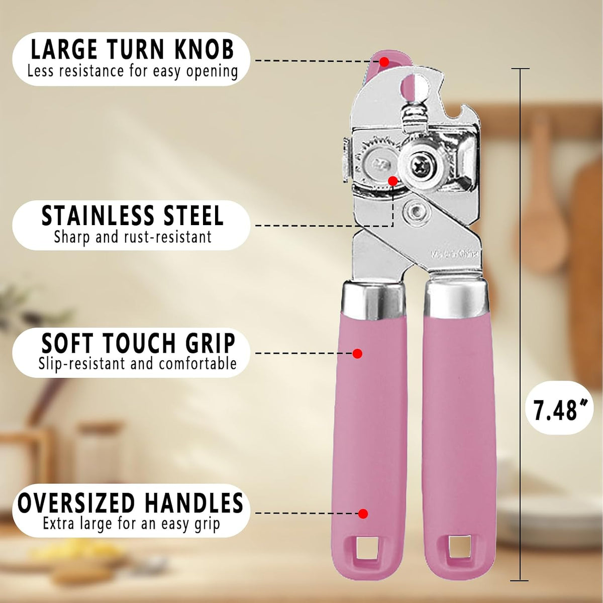 Manual Can Opener, Stainless Steel Smooth Edge Hand Held Can Opener, Heavy Duty Multifunctional Bottle Opener With Easy Turn Knob