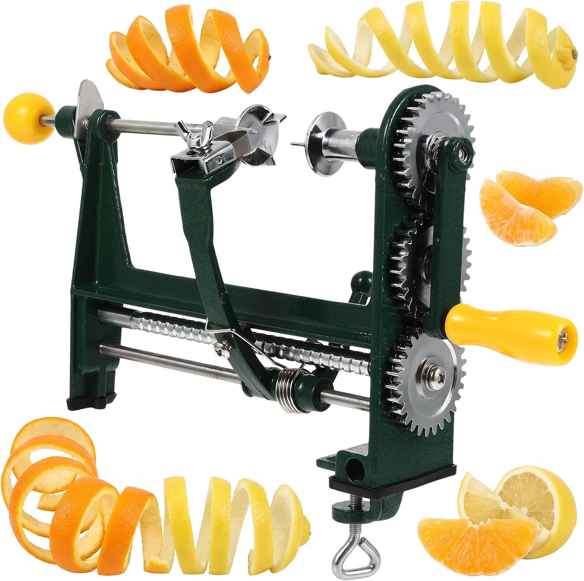 Hand Crank Orange Peeler Manual Fruit Peeler Machine with Clamp Die Cast Alloy Citrus Slicer and Corer for Oranges Lemons Kitchen Prep 11.41 X 5.70 X 4.52 in