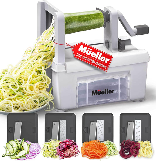 Pro Multi-Blade Spiralizer, Zucchini Noodle Maker, Vegetable Slicer Zester Chopper Dicer, ProQuality, Only Model to Make Round Veggie Pasta, Not Flat Julienne Noodles