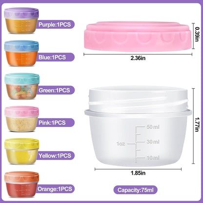 Portable Salad Dressing Containers 6 Pack 2.7 OZ, Leakproof BPA-Free Reusable Condiment Cup with Lids, Microwave Dishwasher Safe for Lunch Box
