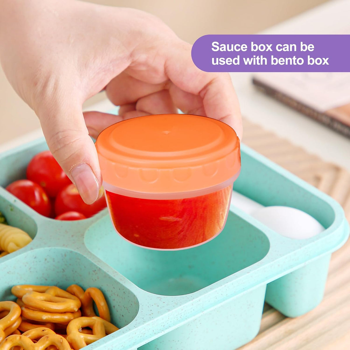Portable Salad Dressing Containers 6 Pack 2.7 OZ, Leakproof BPA-Free Reusable Condiment Cup with Lids, Microwave Dishwasher Safe for Lunch Box