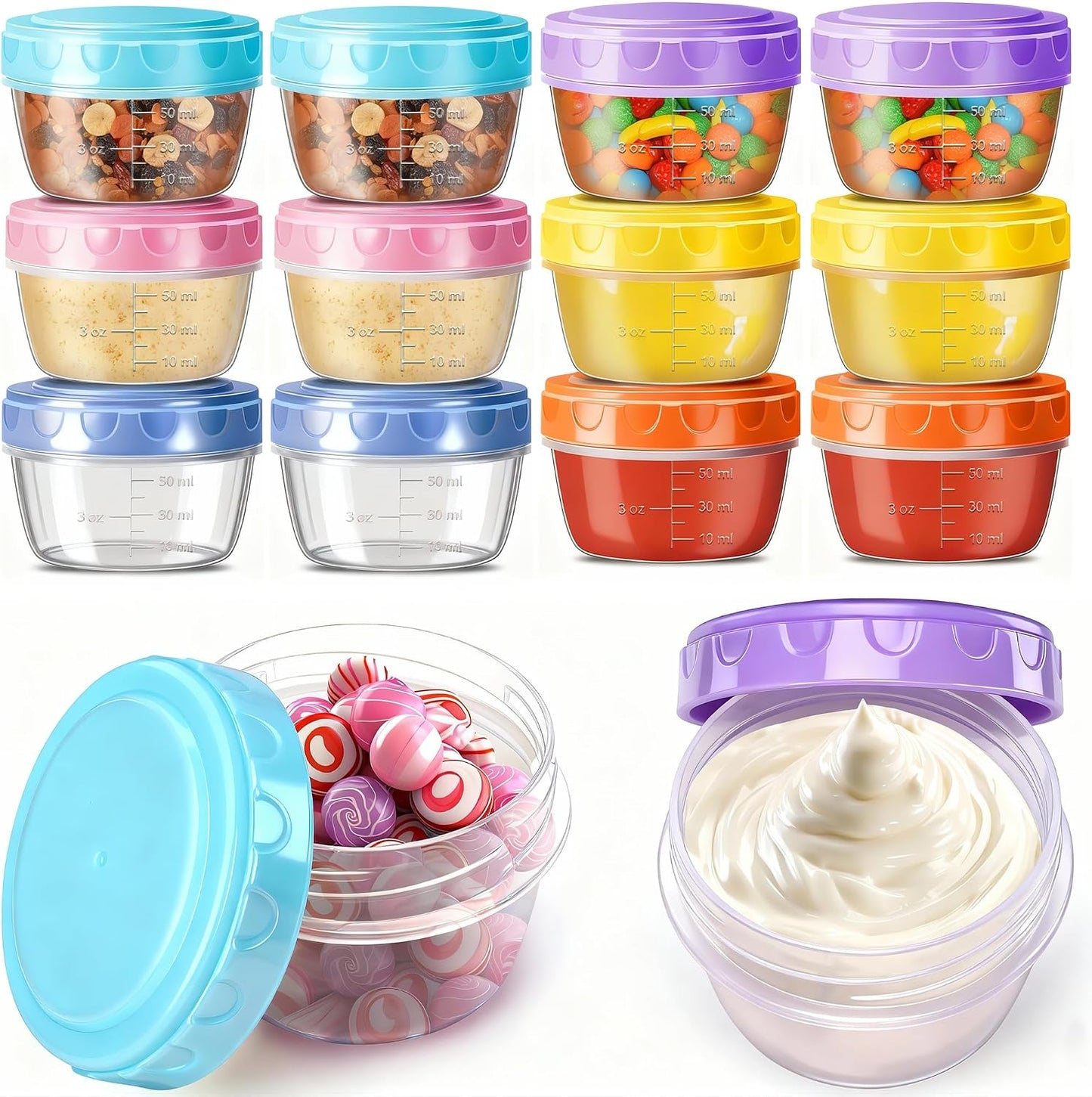 Portable Salad Dressing Containers 6 Pack 2.7 OZ, Leakproof BPA-Free Reusable Condiment Cup with Lids, Microwave Dishwasher Safe for Lunch Box
