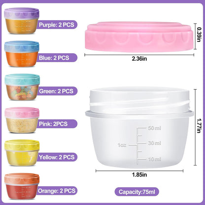 Portable Salad Dressing Containers 6 Pack 2.7 OZ, Leakproof BPA-Free Reusable Condiment Cup with Lids, Microwave Dishwasher Safe for Lunch Box
