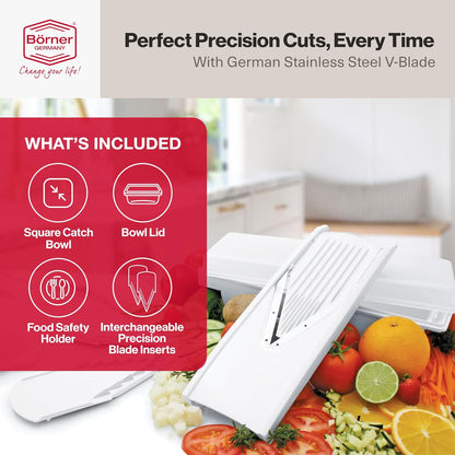 V-Prep™ Mandoline Slicer – Versatile Kitchen Slicer for Julienne, Shred, Cube & Slice – Includes Multi-Function Bowl & Safety Holder – Essential Kitchen Gadget – White