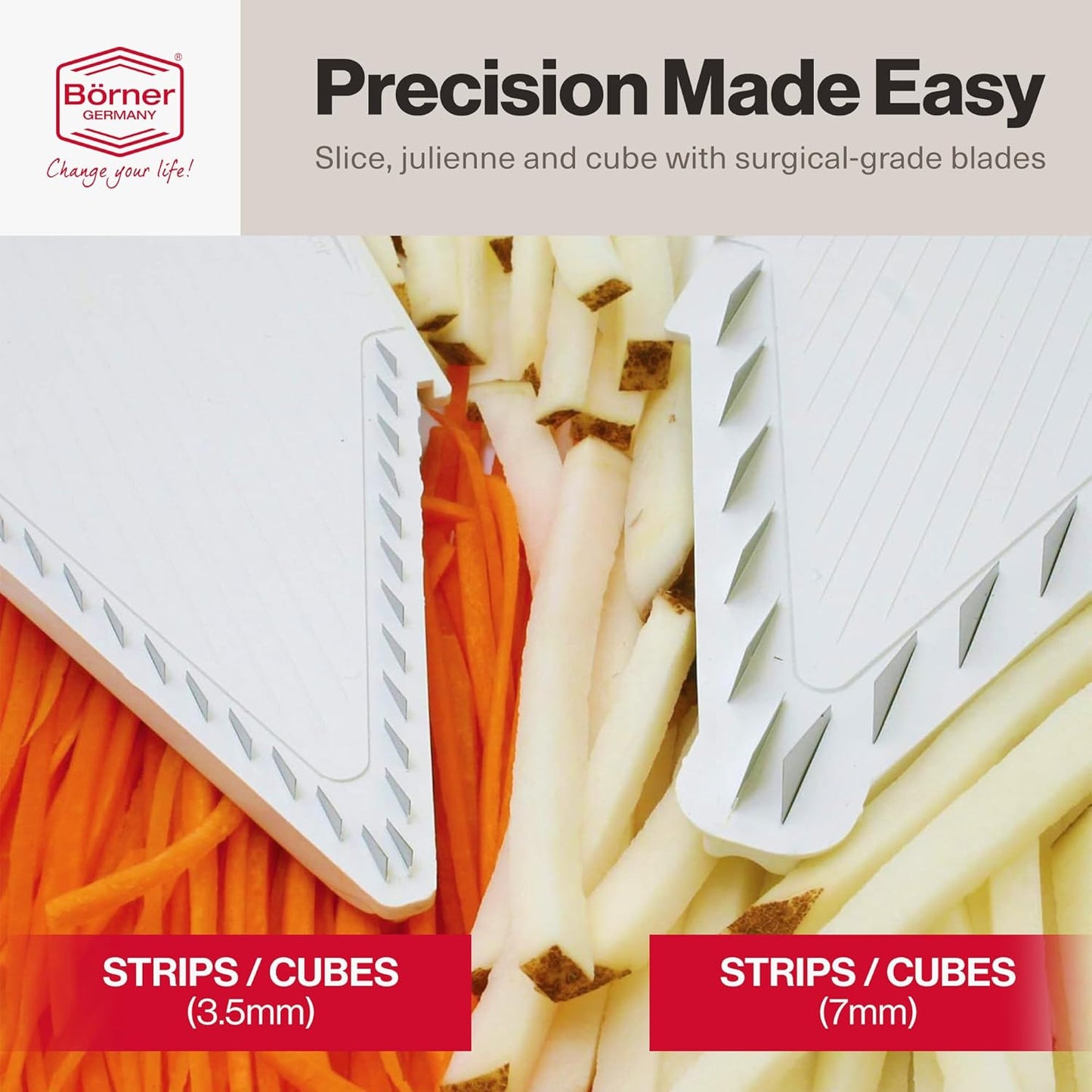 V-Prep™ Mandoline Slicer – Versatile Kitchen Slicer for Julienne, Shred, Cube & Slice – Includes Multi-Function Bowl & Safety Holder – Essential Kitchen Gadget – White
