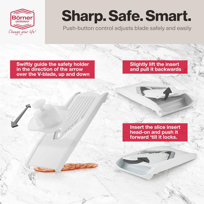 V-Prep™ Mandoline Slicer – Versatile Kitchen Slicer for Julienne, Shred, Cube & Slice – Includes Multi-Function Bowl & Safety Holder – Essential Kitchen Gadget – White